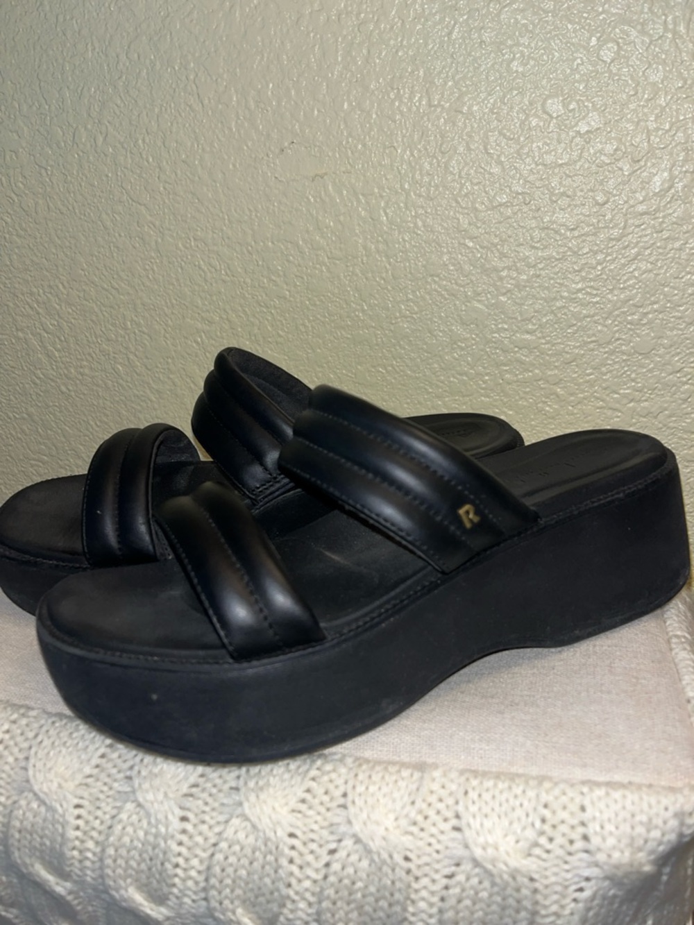 Reef Black Padded Double-Strap Platform Sandals
